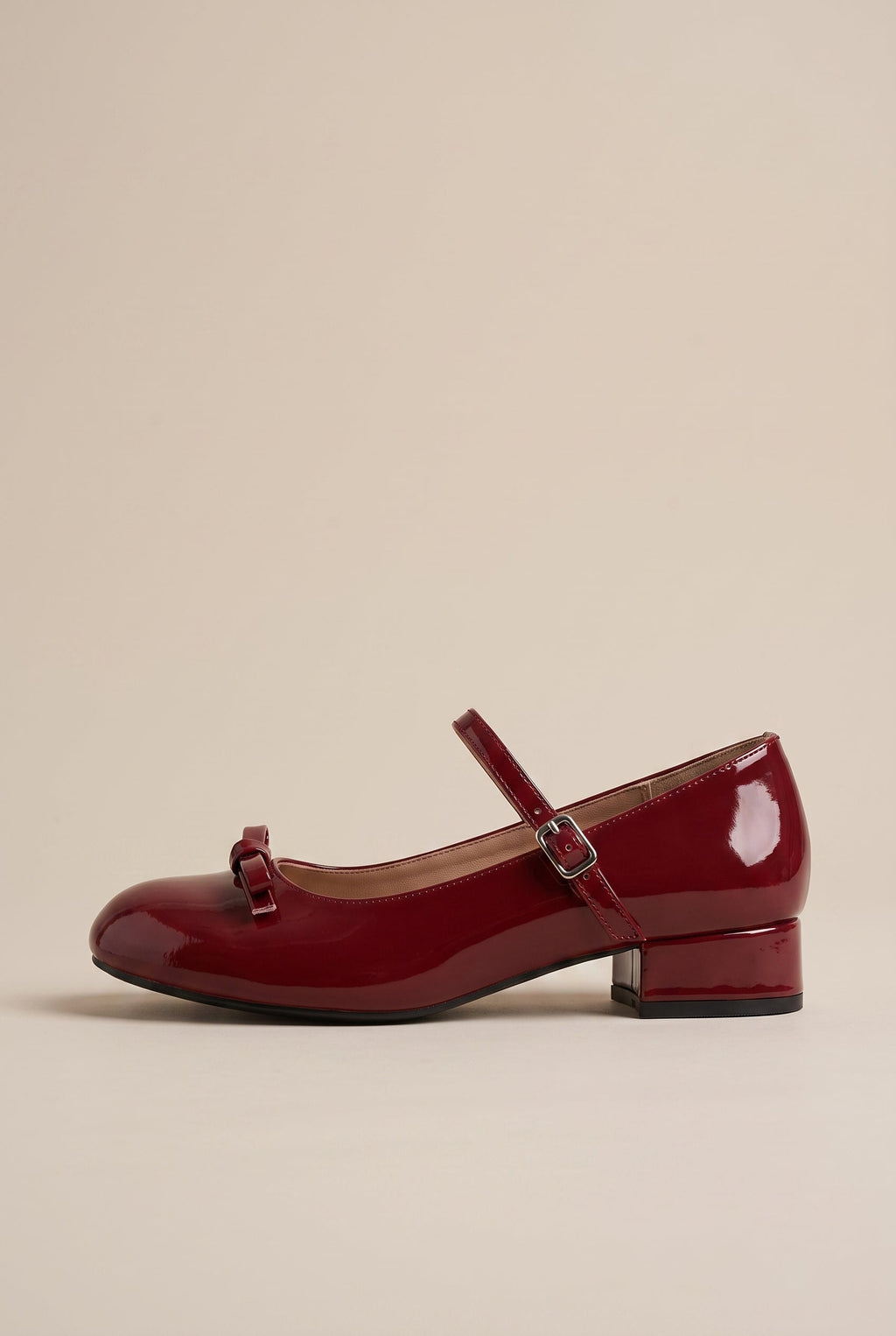 Ondine | French Bow Red Mary Jane Block Heel Round-Toe Buckle Shoes