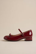 Ondine | French Bow Red Mary Jane Block Heel Round-Toe Buckle Shoes