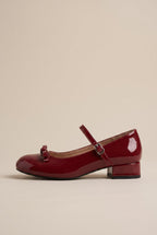Ondine | French Bow Red Mary Jane Block Heel Round-Toe Buckle Shoes