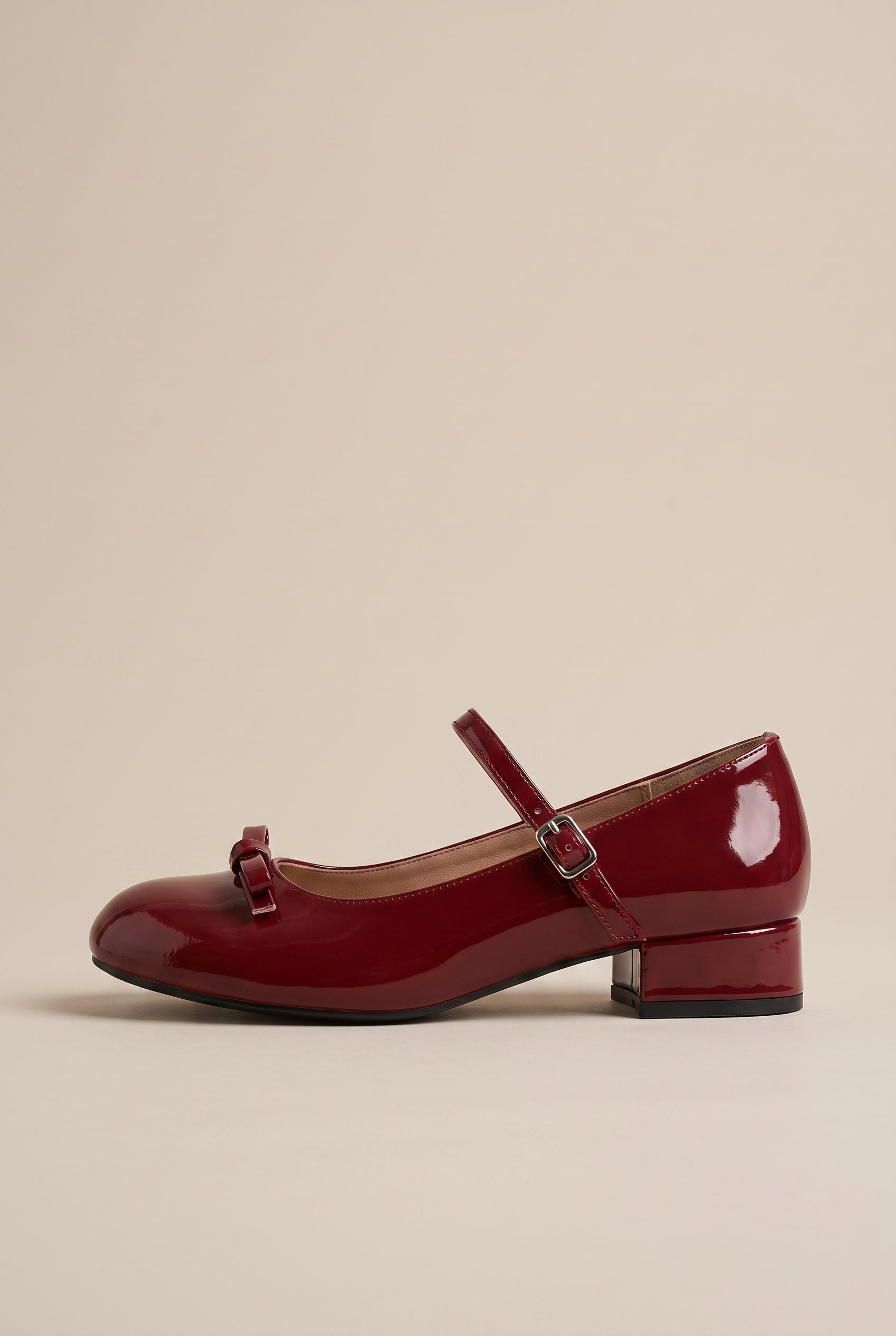 Ondine | French Bow Red Mary Jane Block Heel Round-Toe Buckle Shoes