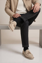 Apollo | Men's Suede Slip-On Loafers Tassel Round-Toe Business Casual Dress Shoes
