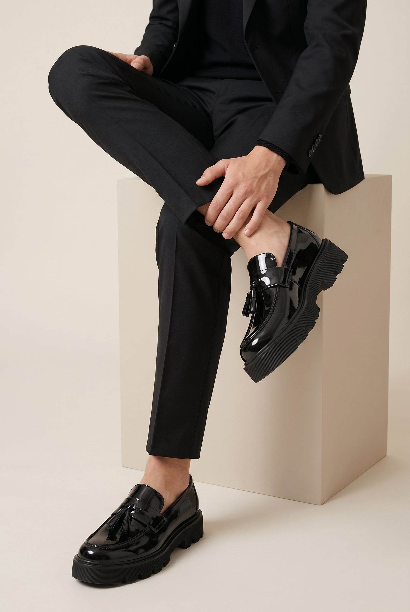 Bastion | Men's Tassel Loafers Slip-On Platform Dress Shoes Business Casual