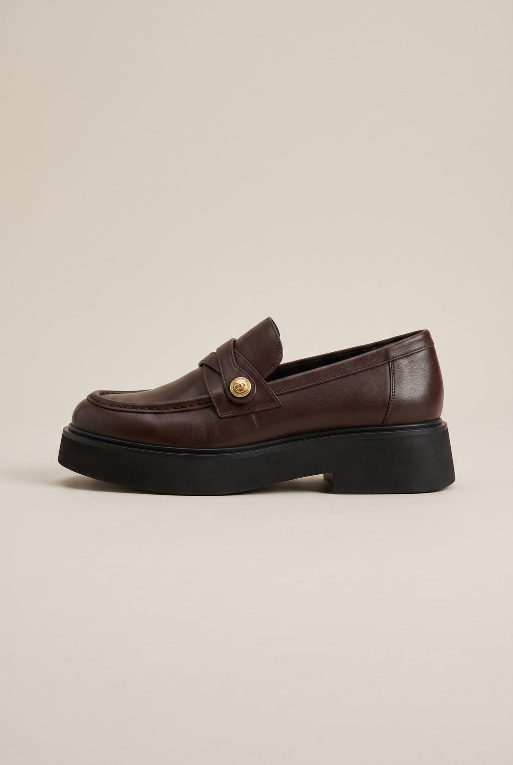 Ondine | French Gold Coin Loafers Chunky Heel Slip-On Round-Toe Leather Shoes