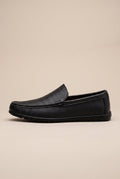 Ombre | Men's Black Leather Slip-On Loafers Cowhide Round Toe Business Casual Shoes