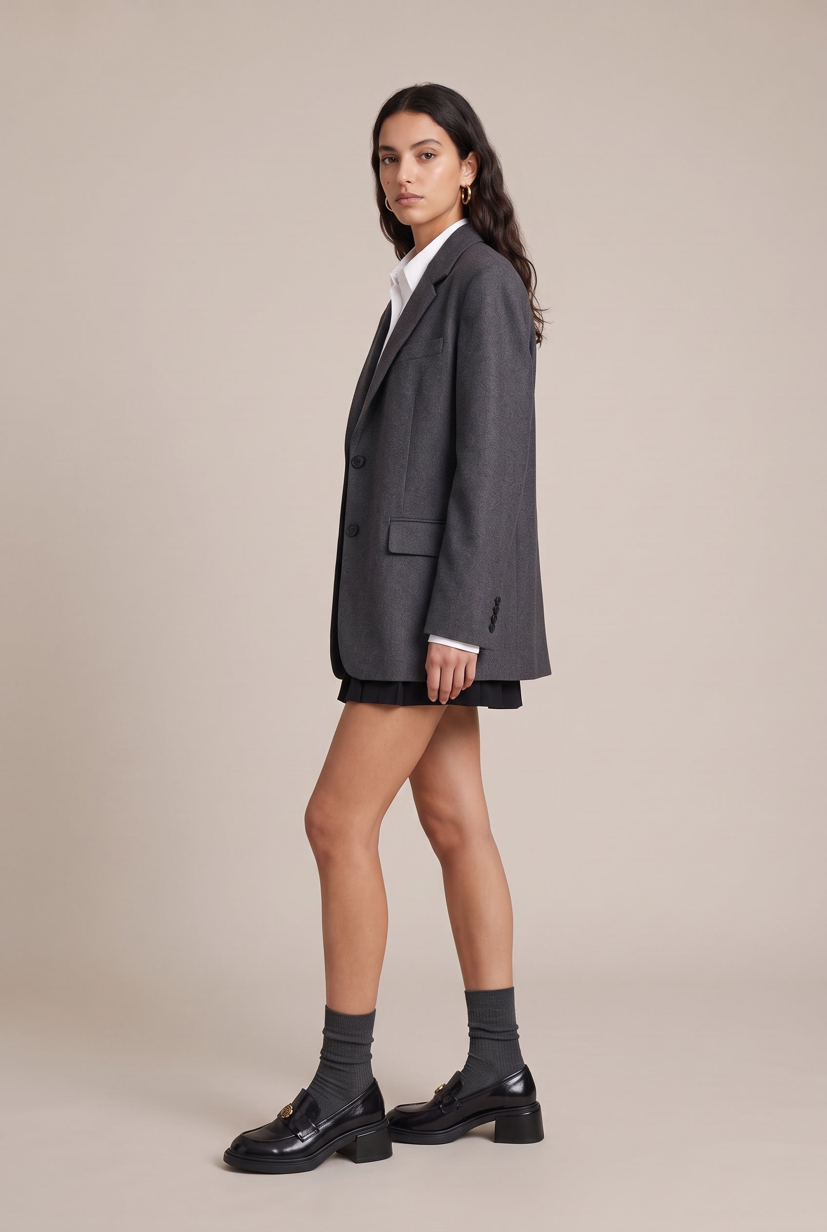Ondine | Genuine Leather Block Heel Loafers Round-Toe Slip-On Camellia British Shoes