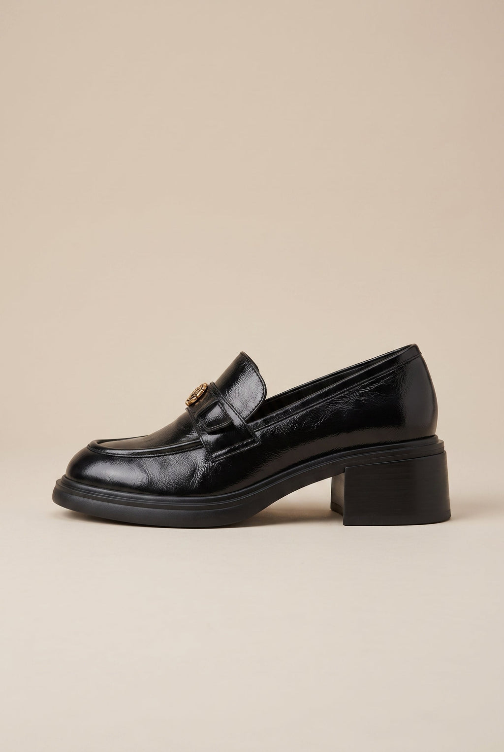 Ondine | Genuine Leather Block Heel Loafers Round-Toe Slip-On Camellia British Shoes