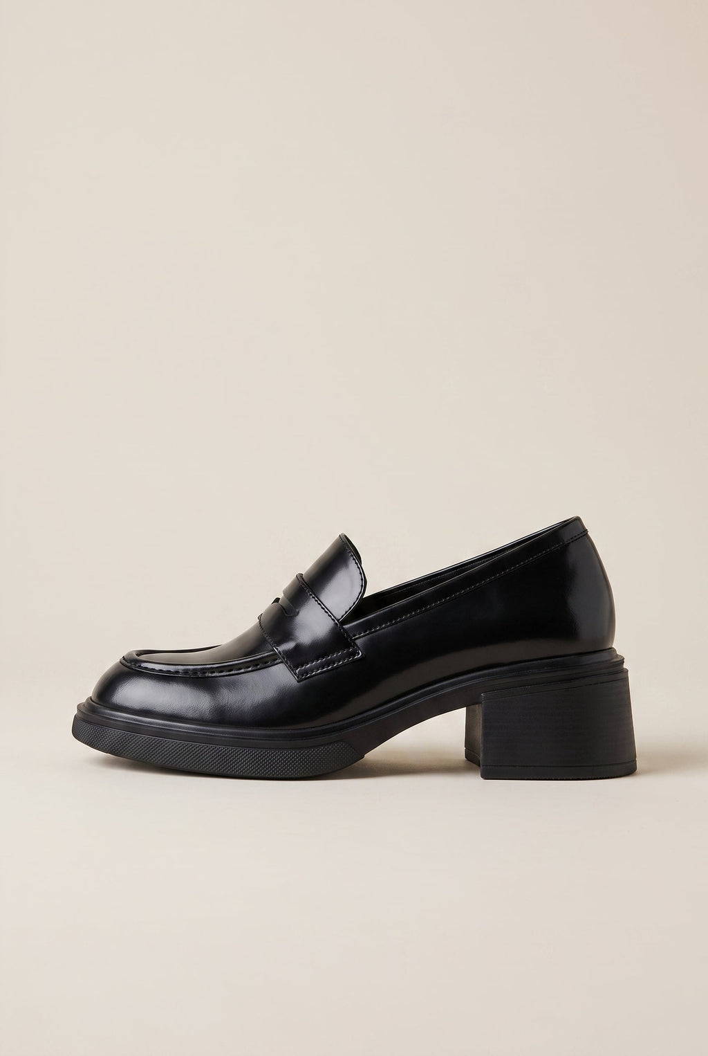 Ondine | Genuine Leather Block Heel Loafers Round-Toe Slip-On Camellia British Shoes
