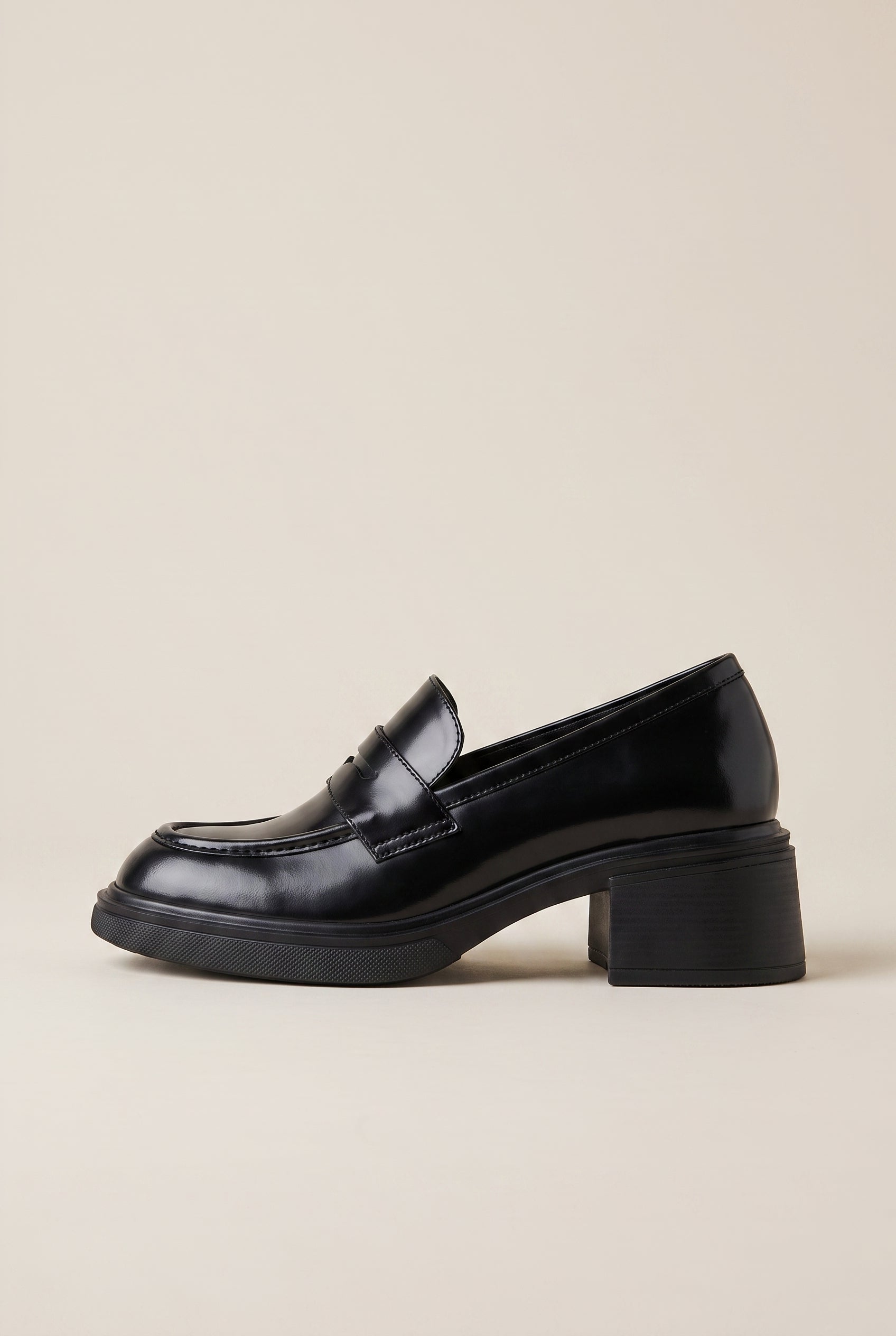 Ondine | Genuine Leather Block Heel Loafers Round-Toe Slip-On Camellia British Shoes