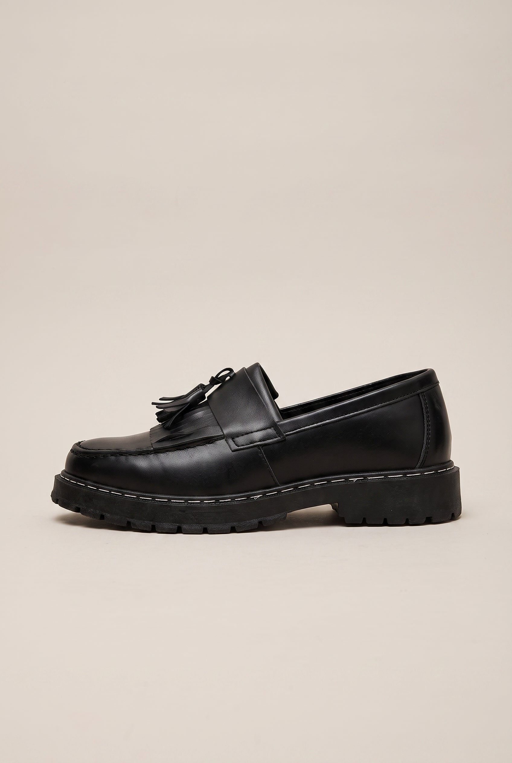 Repere | Men's Leather Tassel Loafers Slip-On Wedge Round-Toe British Casual Shoes