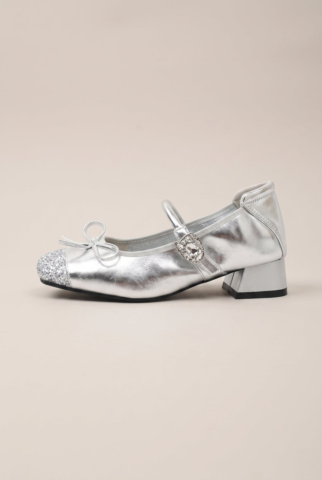 Ondine | Women's Ballet Rhinestone Bow Mary Jane Shoes Square-Toe Block Heel Satin Flats