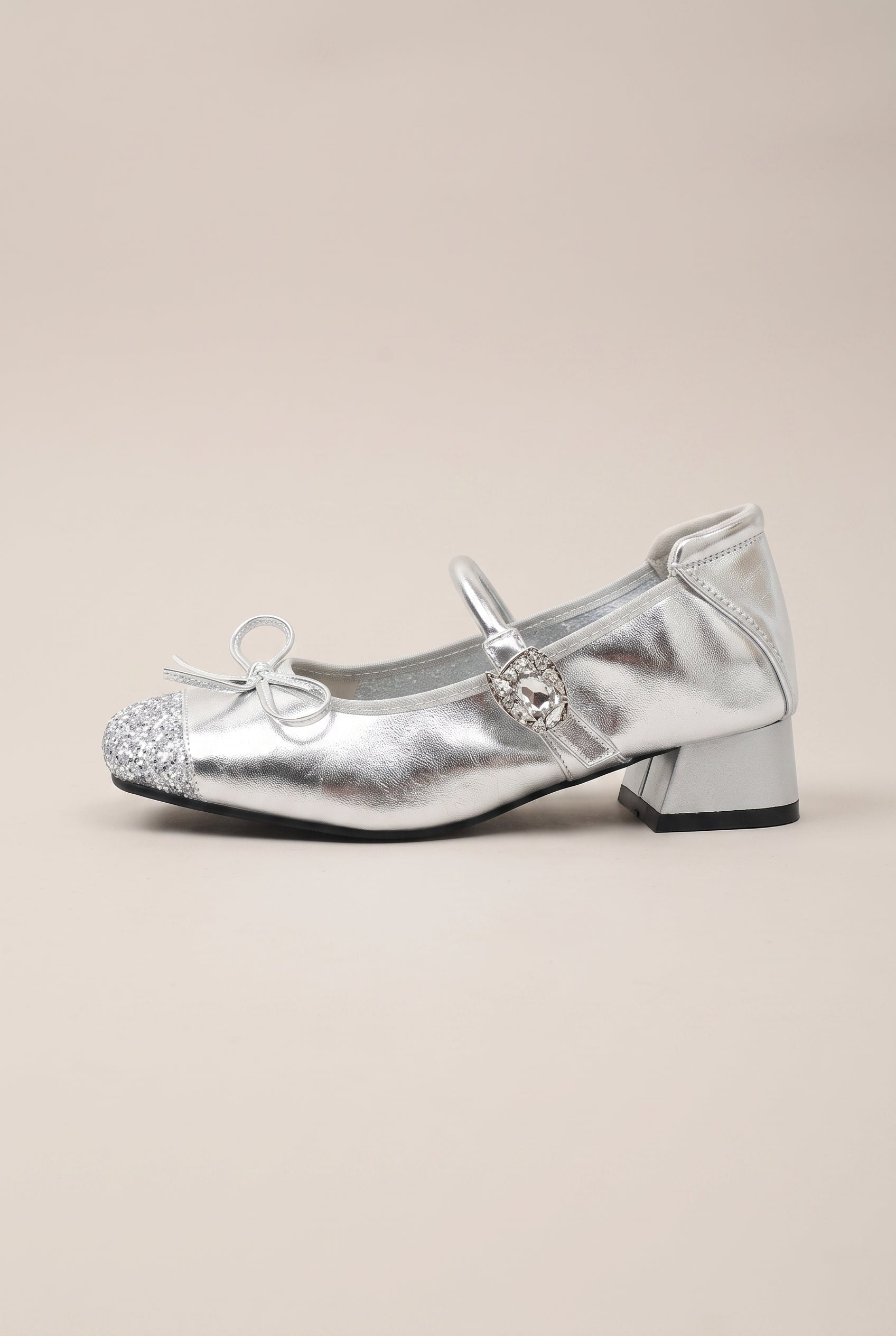 Ondine | Women's Ballet Rhinestone Bow Mary Jane Shoes Square-Toe Block Heel Satin Flats