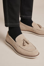 Apollo | Men's Suede Slip-On Loafers Tassel Round-Toe Business Casual Dress Shoes