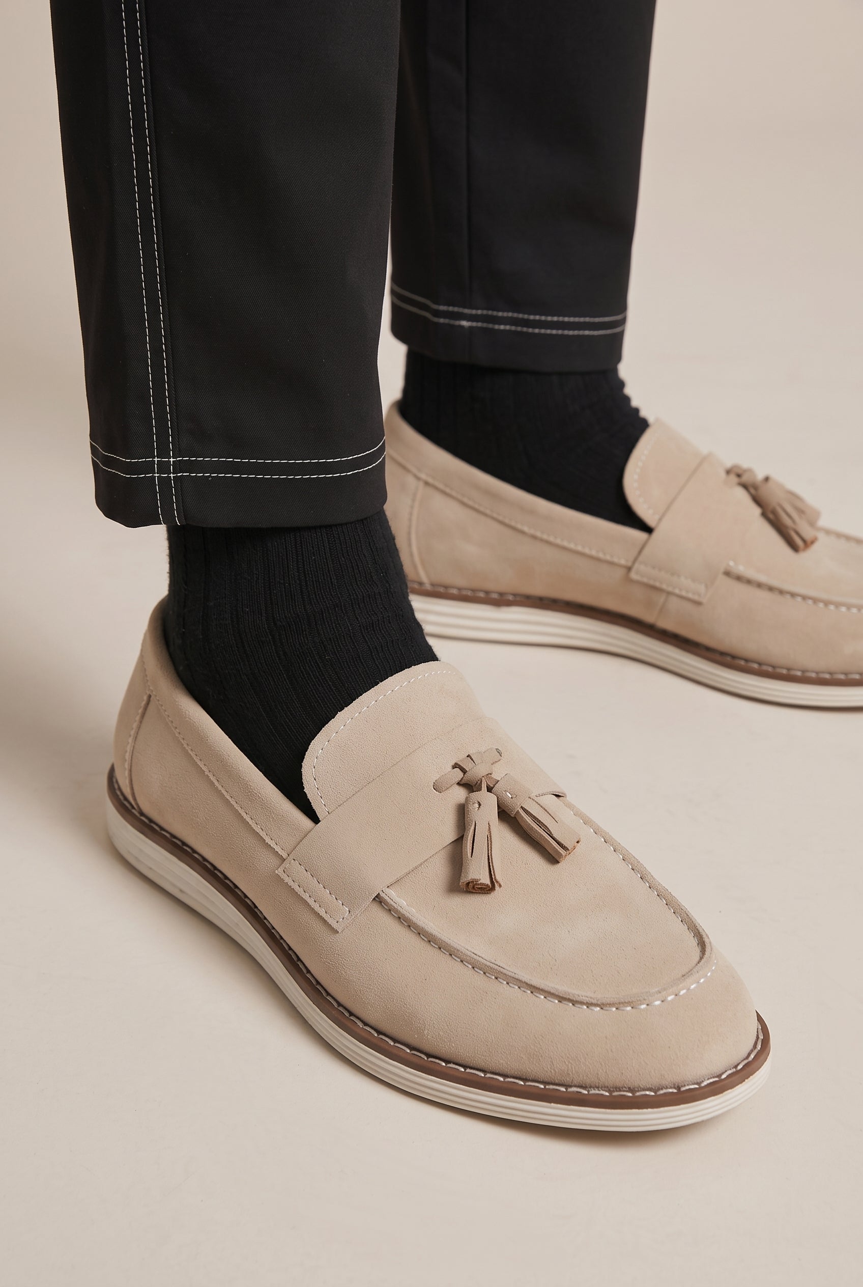 Apollo | Men's Suede Slip-On Loafers Tassel Round-Toe Business Casual Dress Shoes