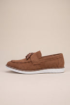 Apollo | Men's Suede Slip-On Loafers Tassel Round-Toe Business Casual Dress Shoes