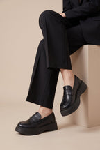 Ondine | Women's Platform Loafers Slip-On Round Toe Chunky Heel Korean Shoes