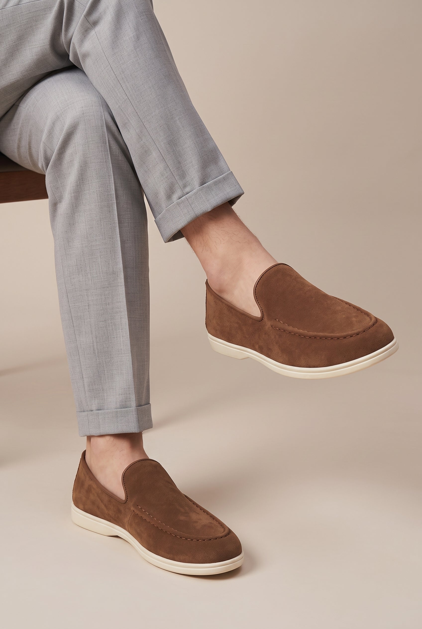Repere | Men's Casual Slip-On Leather Shoes Round-Toe Lightweight Breathable Loafers