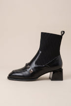 Constance | Square Toe Mid Heel Martin Boots Microfiber Fleece-Lined Ankle Boots