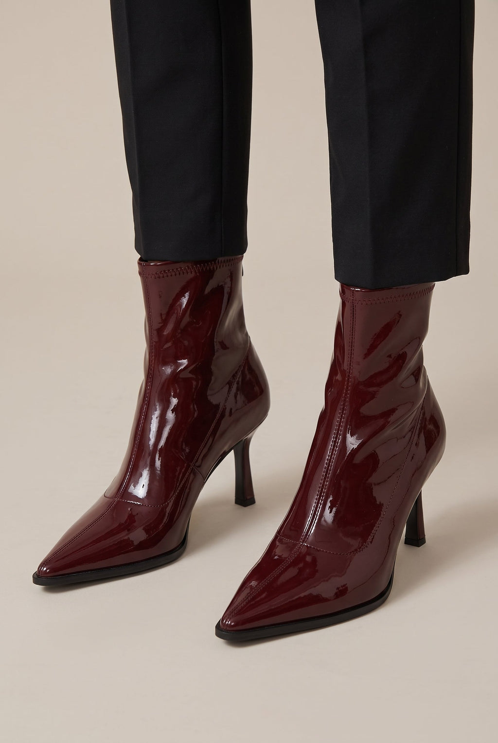 Nacre | Women's Patent Leather Pointed-Toe Stiletto Ankle Boots Back-Zip Heeled Booties