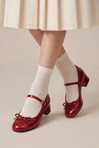 Ondine | French Bow Red Mary Jane Block Heel Round-Toe Buckle Shoes
