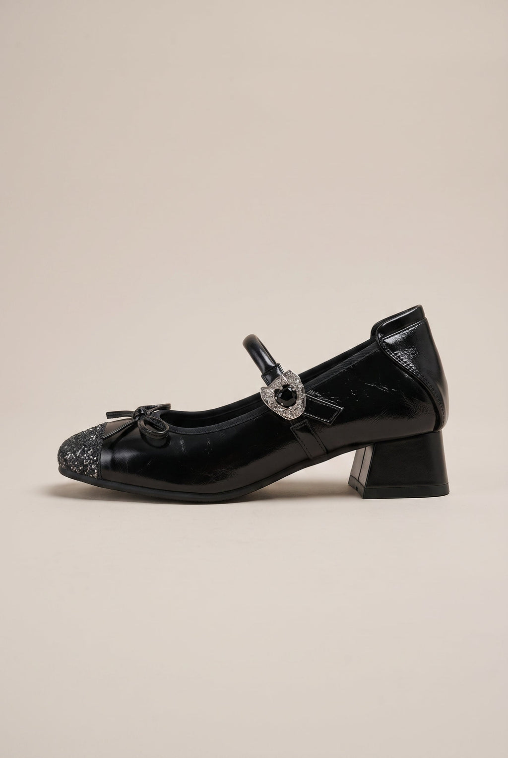 Ondine | Women's Ballet Rhinestone Bow Mary Jane Shoes Square-Toe Block Heel Satin Flats