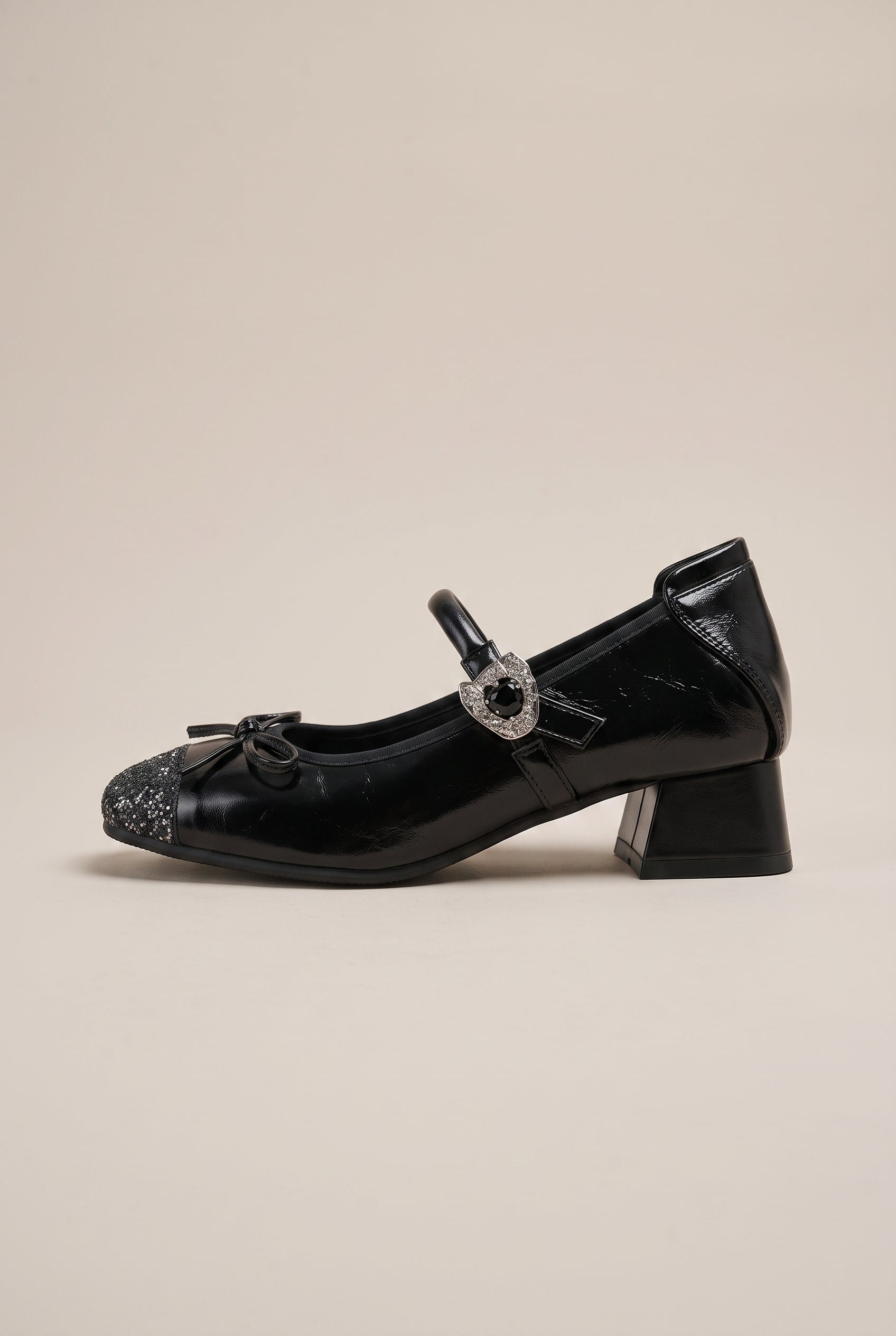 Ondine | Women's Ballet Rhinestone Bow Mary Jane Shoes Square-Toe Block Heel Satin Flats
