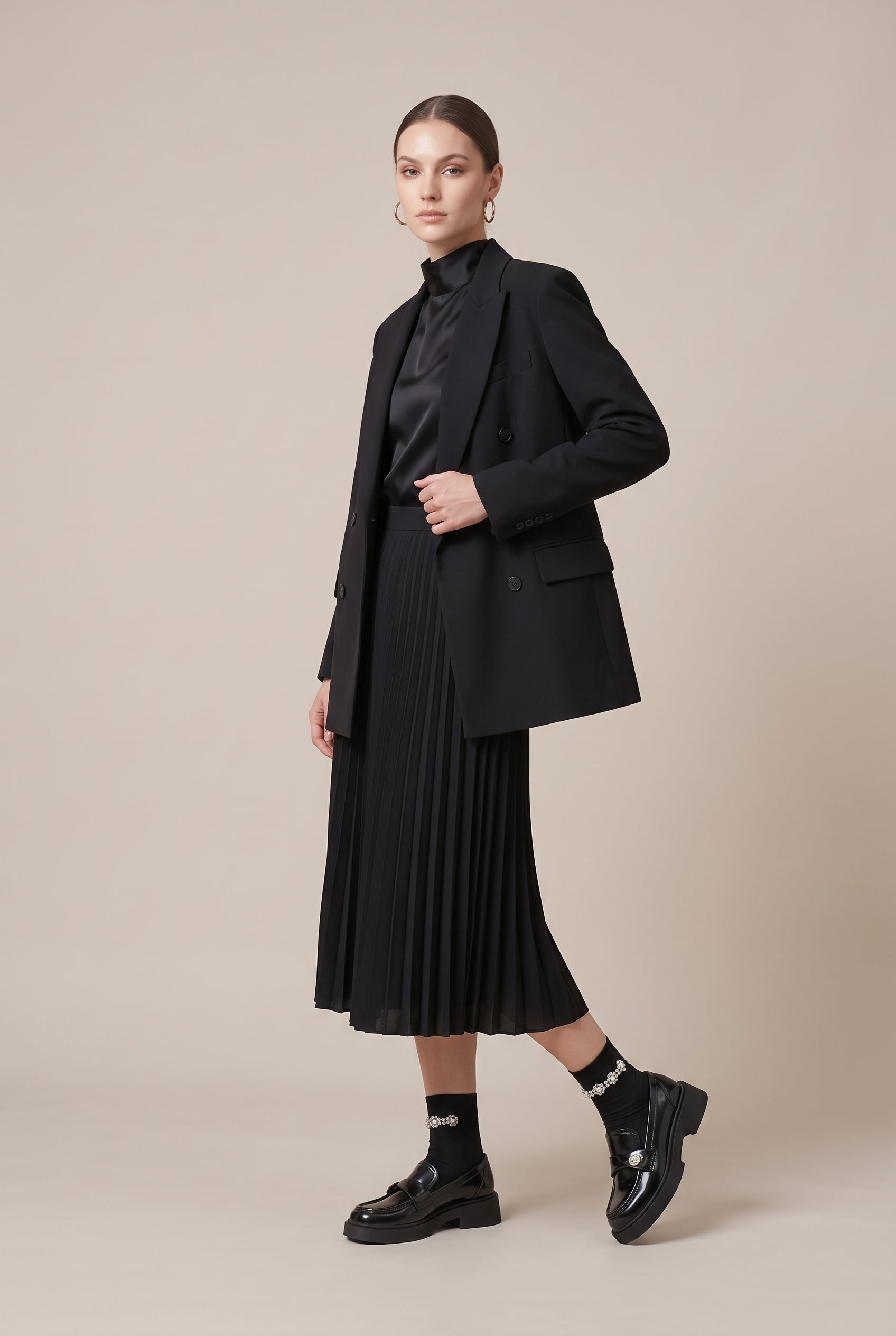 Ondine | French Gold Coin Loafers Chunky Heel Slip-On Round-Toe Leather Shoes