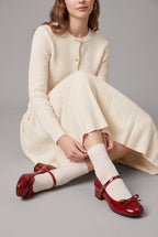 Ondine | French Bow Red Mary Jane Block Heel Round-Toe Buckle Shoes