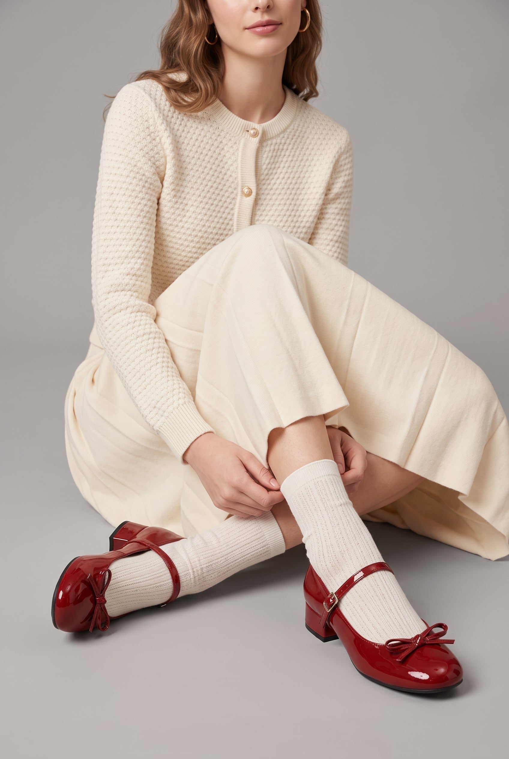 Ondine | French Bow Red Mary Jane Block Heel Round-Toe Buckle Shoes