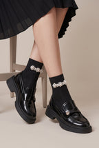 Ondine | French Gold Coin Loafers Chunky Heel Slip-On Round-Toe Leather Shoes