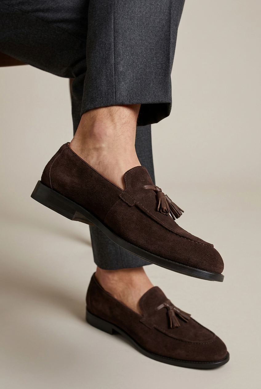 Repère | Men's Suede Tassel Loafers Slip-On Round Toe Business Shoes