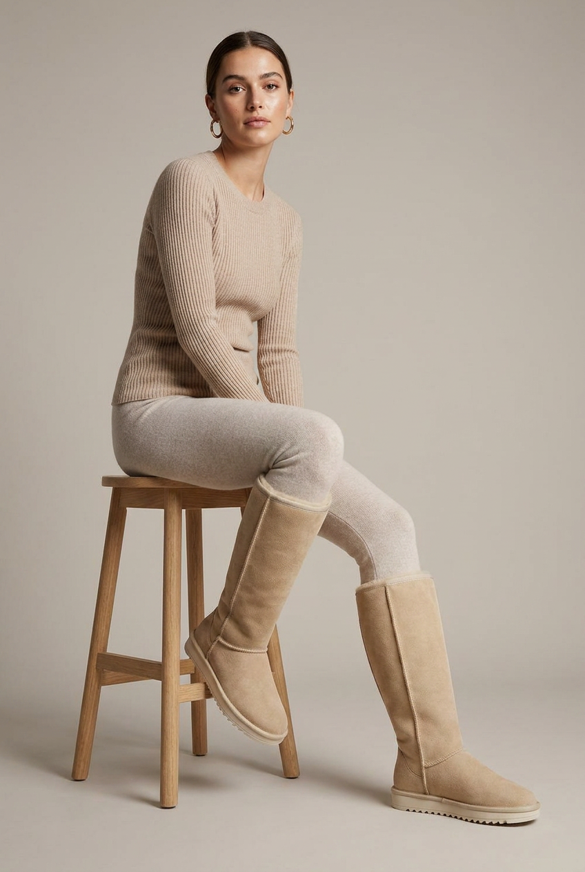 Constance | Women's Flat Knee High Boots Round-Toe Side-Zip Winter Boots