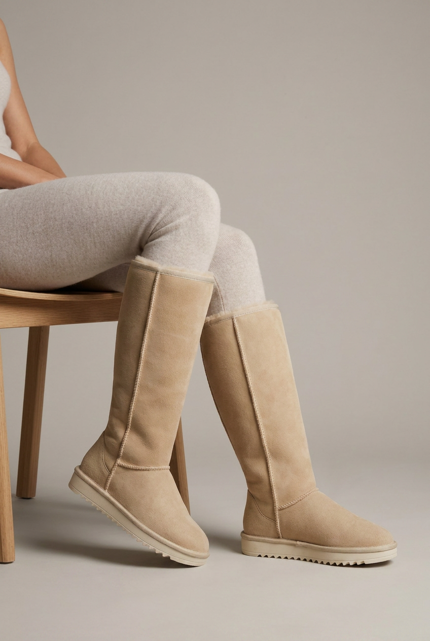 Constance | Women's Flat Knee High Boots Round-Toe Side-Zip Winter Boots