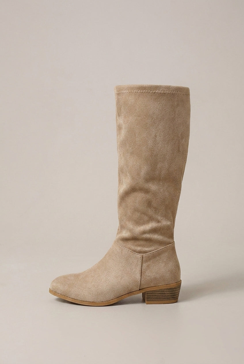Ondine | Women's Suede Knee High Boots Pointed-Toe Chunky Heel Tall Boots