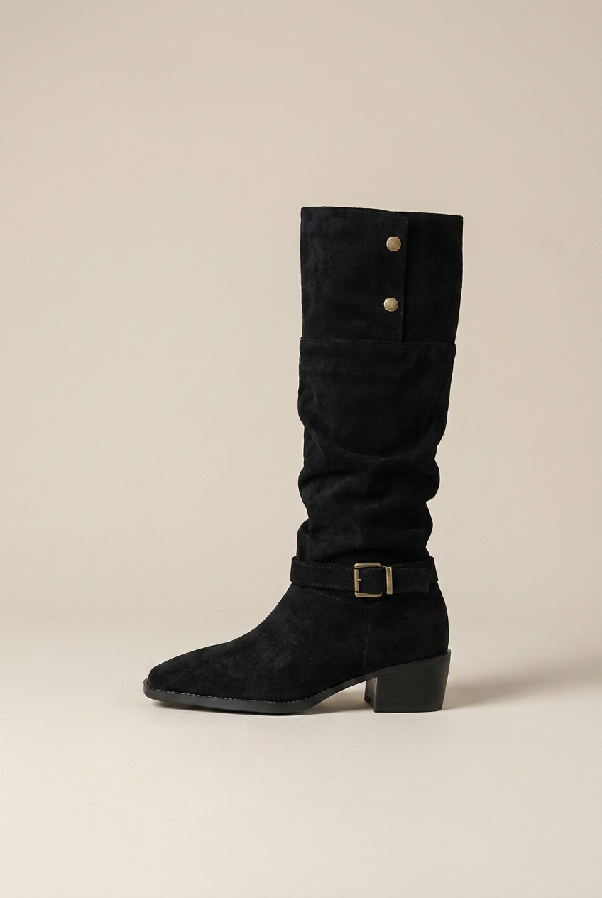 Séraphine | Women's Ruched Ankle Boots Square-Toe Chunky Heel Pull-On Boots