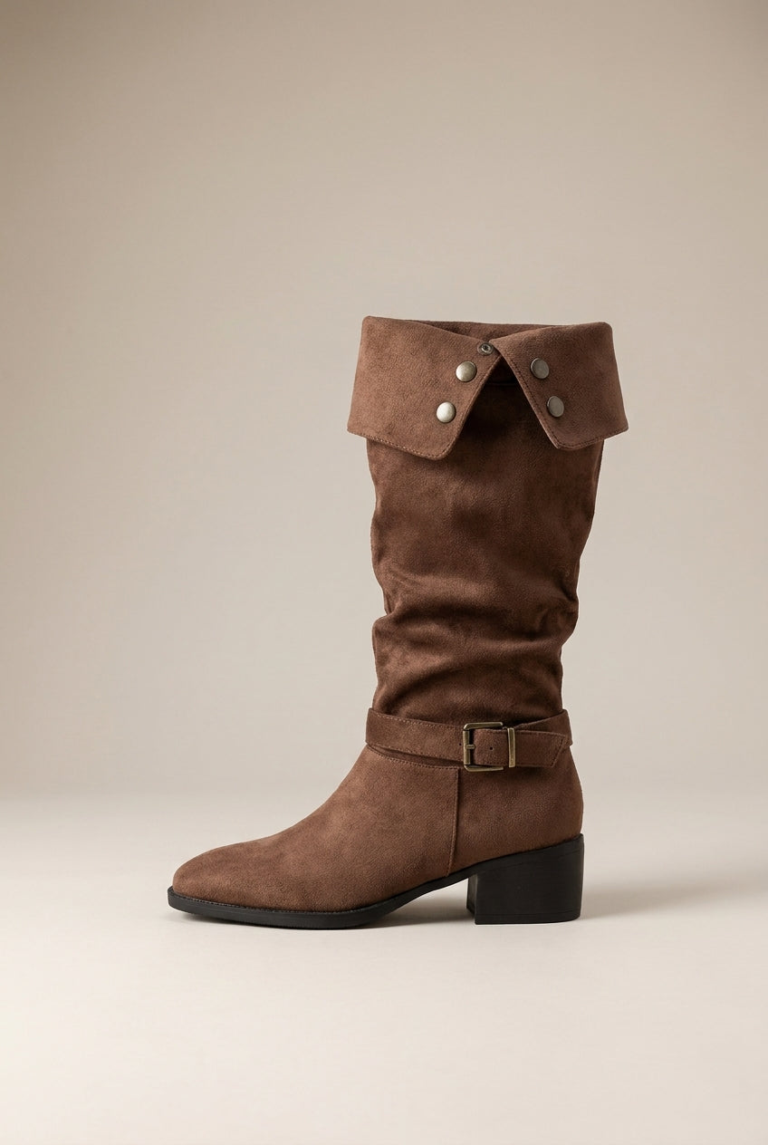Séraphine | Women's Ruched Ankle Boots Square-Toe Chunky Heel Pull-On Boots