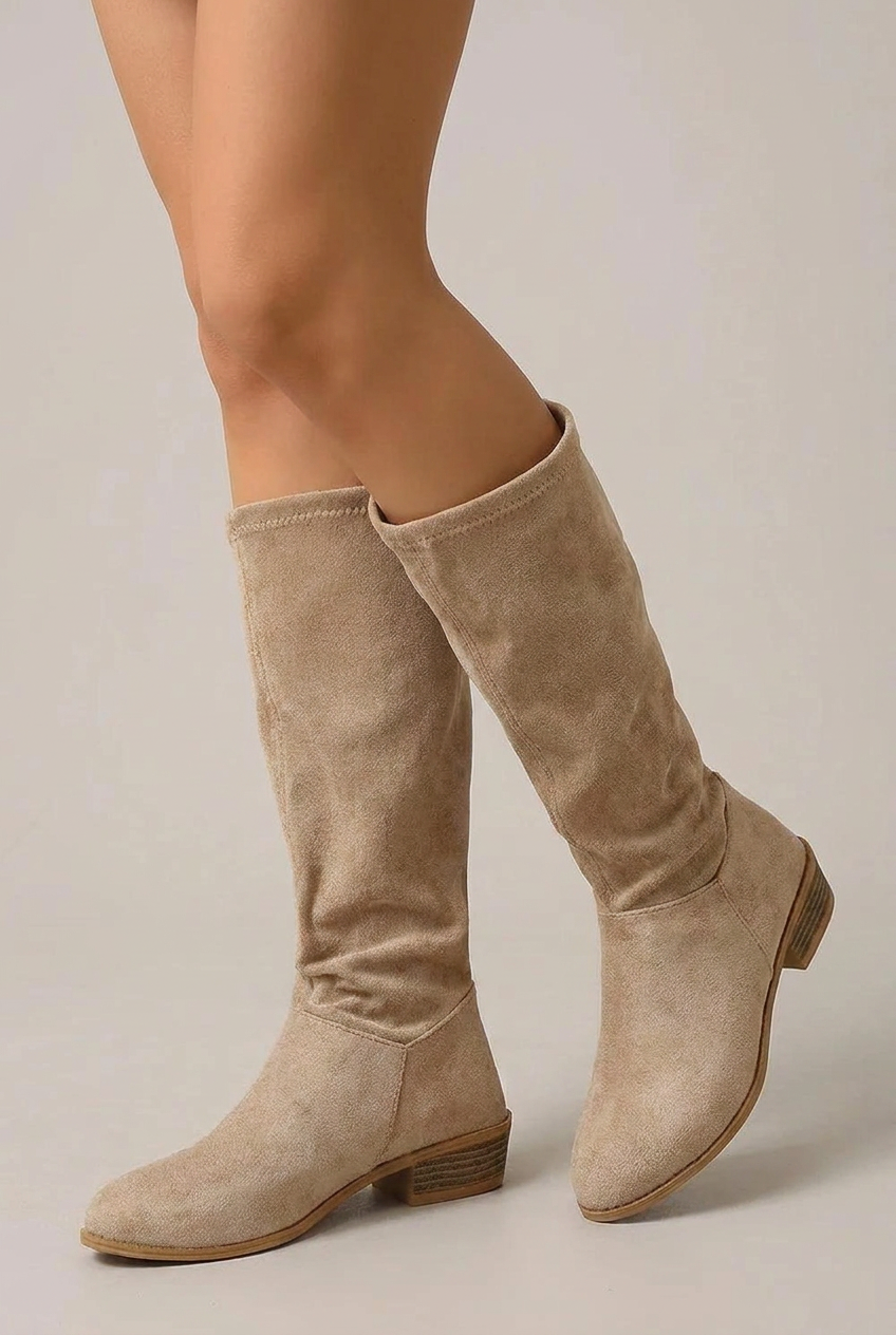 Ondine | Women's Suede Knee High Boots Pointed-Toe Chunky Heel Tall Boots