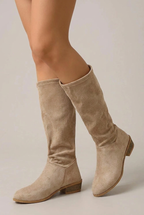Ondine | Women's Suede Knee High Boots Pointed-Toe Chunky Heel Tall Boots