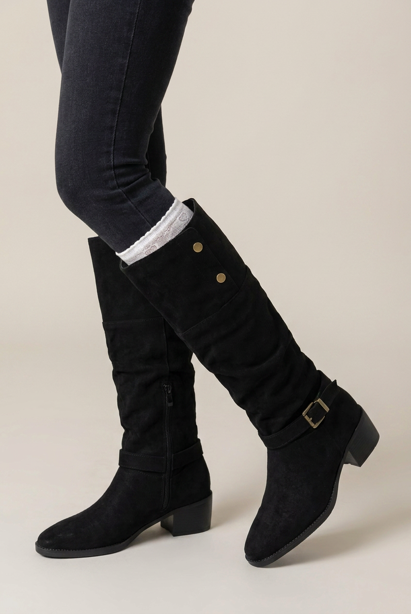 Séraphine | Women's Ruched Ankle Boots Square-Toe Chunky Heel Pull-On Boots