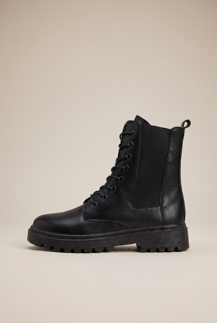 Constance | Women's Leather-Look Lace-Up Ankle Boots Round-Toe Block Heel Combat Boots