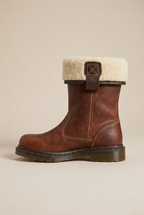 Margaux | Women's Leather Fur-Lined Ankle Boots Round-Toe Flat Pull-On Winter Boots