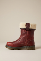 Margaux | Women's Leather Fur-Lined Ankle Boots Round-Toe Flat Pull-On Winter Boots
