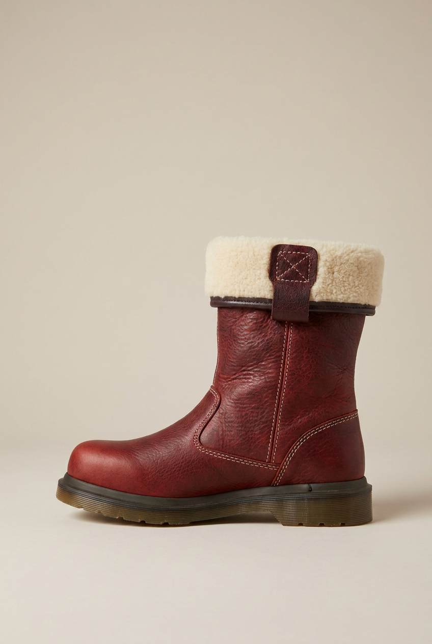 Margaux | Women's Leather Fur-Lined Ankle Boots Round-Toe Flat Pull-On Winter Boots