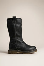 Margaux | Women's Leather Fur-Lined Ankle Boots Round-Toe Flat Pull-On Winter Boots