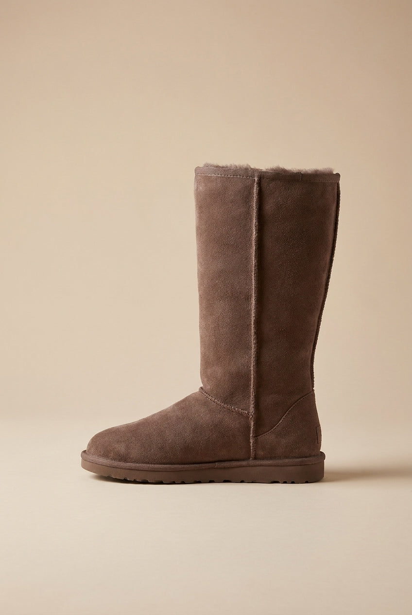Ondine | Women's Fleece-Lined Knee High Boots Suede Round-Toe Flat Side-Zip Winter Boots