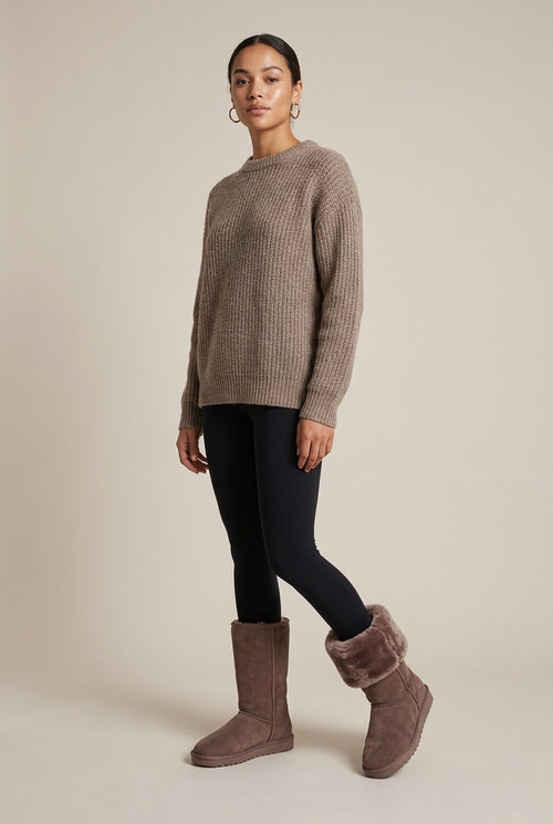 Ondine | Women's Fleece-Lined Knee High Boots Suede Round-Toe Flat Side-Zip Winter Boots