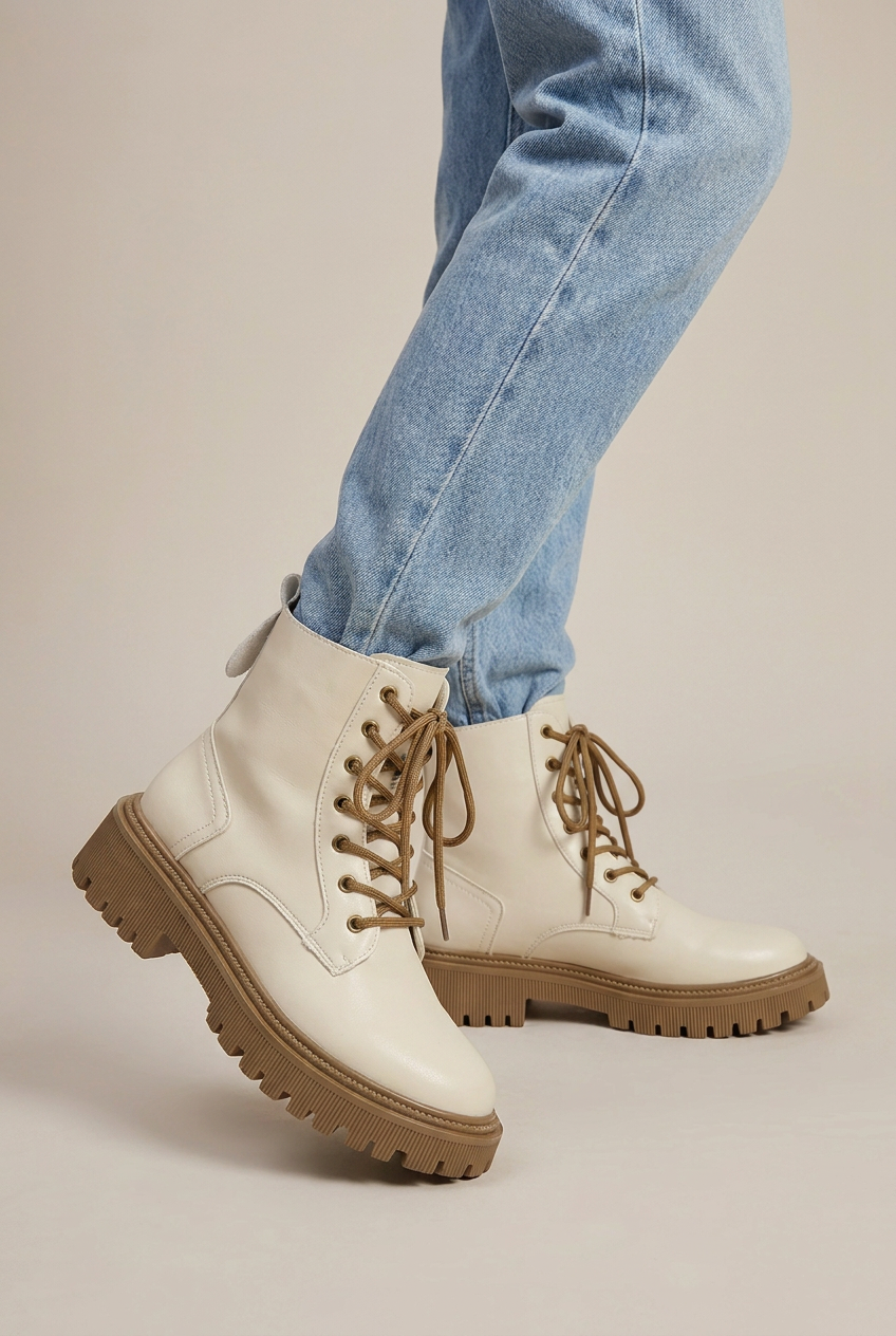 Reine | Women's Mid-Heel Combat Boots Chunky Lined Everyday Ankle Boots