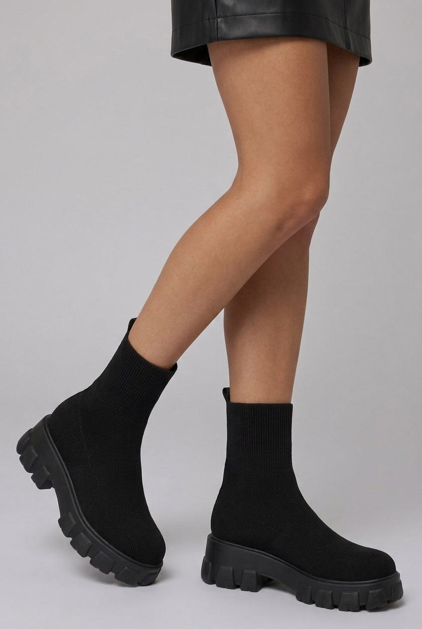 Séraphine | Women's Pull-On Ankle Boots Round-Toe Mid-Heel Stitched Everyday Boots