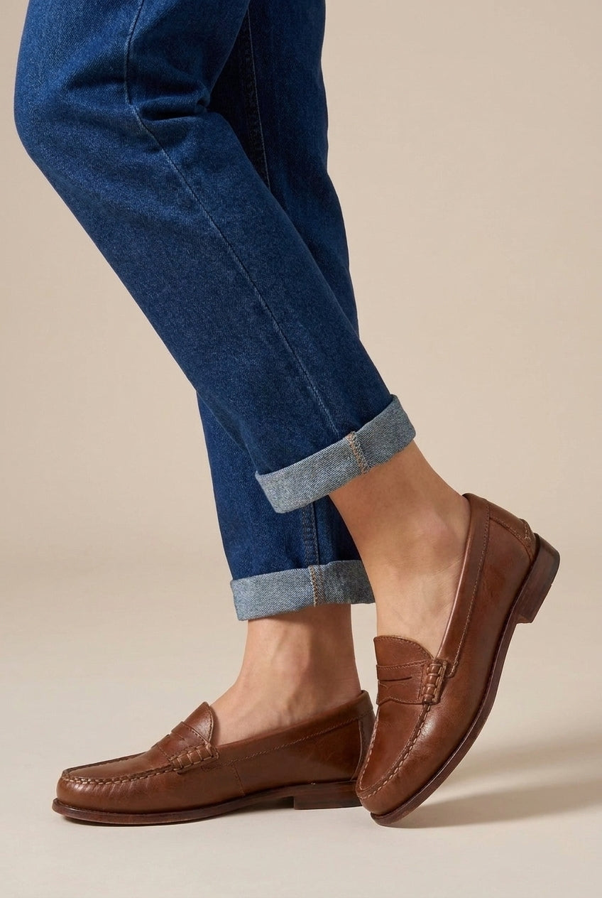 Séraphine | Women's Leather-Look Slip-On Loafers Round-Toe Chunky Platform Everyday Flats