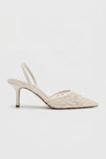 Ondine | Women's Embroidered Mesh Slingback Kitten Heels Pointed-Toe Wedding Occasion Shoes