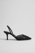 Ondine | Women's Embroidered Mesh Slingback Kitten Heels Pointed-Toe Wedding Occasion Shoes
